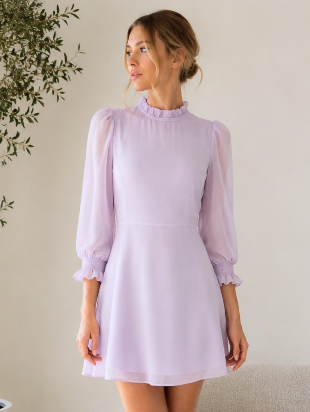 Aritzia Wilfred Swept Dress 8 Cloudy Lilac Chiffon Puff Sleeve Wedding Mini